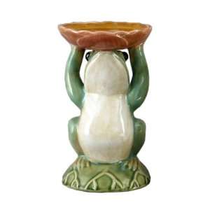  Majolica Style Lotus & Frog Statue Vase, 12 in.