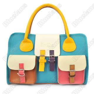 Fashion Women HIT Color PU Leather Hobo Satchel Clutch Handbag Bag 