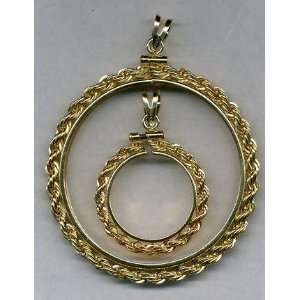  Rope Style Gold Filled Coin Necklace Bezel / Pendant 