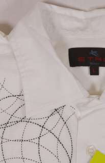   WHITE HAND BEAD ORNAMENTED FRONT COUTURE SHIRT Lg 16/34 41e NEW  