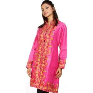  Magenta Kashmiri Jacket with Floral Ari Embroidery   Pure 