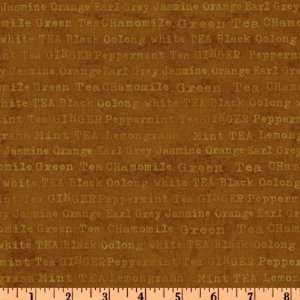  44 Wide Tea Time Words Gold Fabric By The Yard: Arts 
