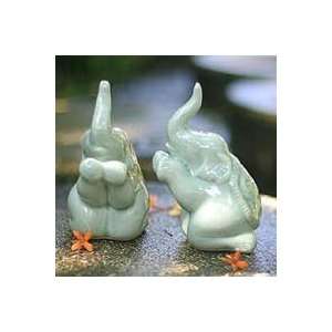   Celadon ceramic figurines, Elephant Prayer (pair): Home & Kitchen