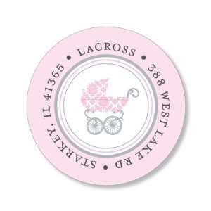  Damask Pram Pink Round Baby Shower Stickers: Home 