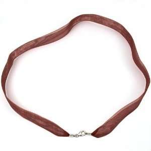  Organza Ribbon Necklace Brown w Sterling Silver Clasp 17 