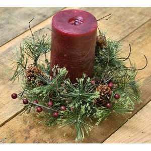  Pine with Red Berries and Natural Pine Cones Candle Rings: Home