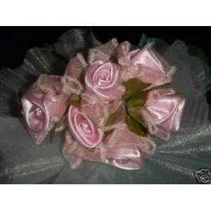  36 Pink Wedding Bridal Satin Organza Leaf Flower 