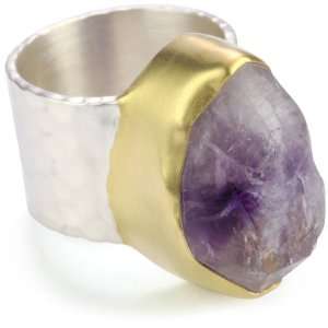   Benjamin Sea Amethyst with Gold Bezel and Silver Band, Size 7