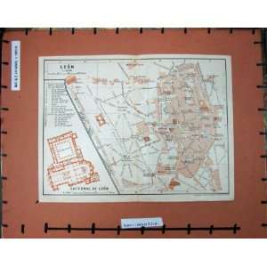  MAP SPAIN 1908 STREET PLAN LEON CATEDRAL CUARTELES
