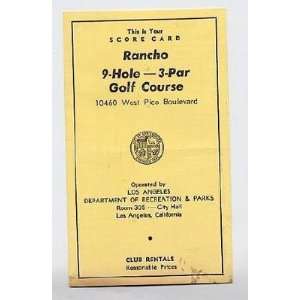 RANCHO Par 3 Golf Course Unused Scorecard West Pico Boulevard Los 