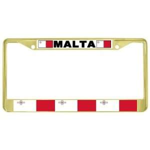  Malta Maltese Flag Gold Tone Metal License Plate Frame 