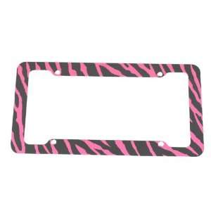  Pink Zebra Print License Plate Frame (Made of Plastic 