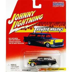  Johnny Lightning 1956 Chevy Nomad Black with Flames Toys 