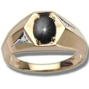  .01 ct Mens 7X5 Black Star Ring: Jewelry