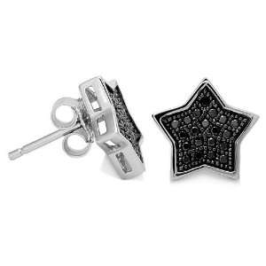   Star Shaped Sterling Silver Black Micro Pave CZ Stud Earrings: Jewelry