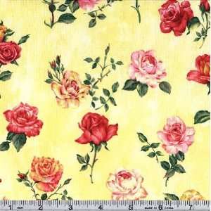   the Month June Roses Yellow Fabric By The Yard Arts, Crafts & Sewing