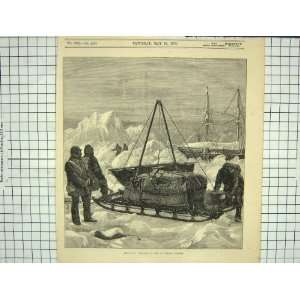  1875 ARCTIC LIFE SLEDGE SHIP PEOPLE ICE SNOW FINE ART 