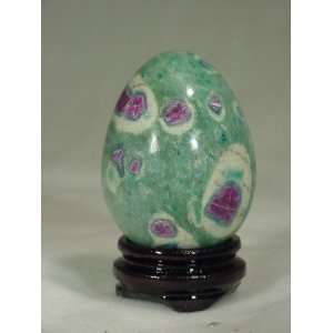 Ruby in Fuschite 1.9 Egg with Cherry Wood Stand Lapidary Carving