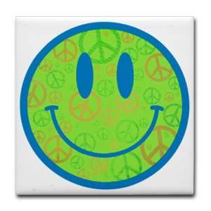   Tile Coaster (Set 4) Smiley Face With Peace Symbols: Everything Else