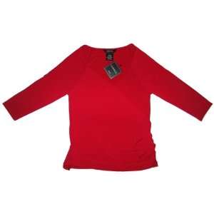  Stretch Long Sleeve Faux Wrap Top in RED   Ladies 