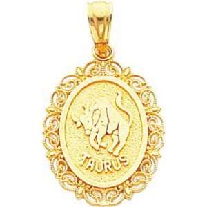  14K Gold Taurus Zodiac Oval Charm Jewelry