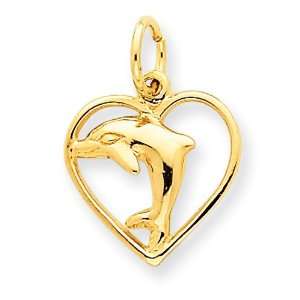  14k Dolphin in Heart Charm Jewelry