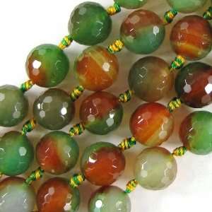  14mm faceted brown green agate round beads 8 strand