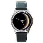 The Halo of Titan Black Silver Leather Watch