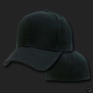 BLACK FITTED BASEBALL CAP CAPS HAT HATS  8 SIZE CHOICES  