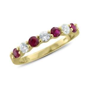 Natural Ruby Diamond Wedding Ring in 18k Yellow Gold 7 Stone Ring (G 