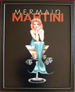Mermaid Martini Ralph Burch Pin Up Girl Art Framed  