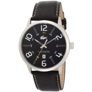 Lacoste Mens 2010499 Barcelona Black Leather Strap White Dial Watch 