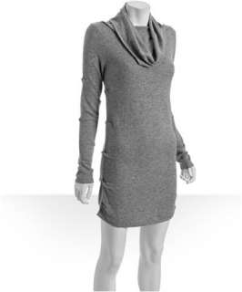 Nicole Miller grey wool cashmere cowlneck pintuck pleat sweater dress