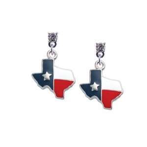  Enamel Lone Star Texas Clear Swarovski Post Charm Earrings 