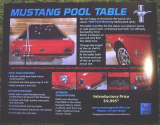 1965 Ford Mustang Replica Pool Table Sheet Brochure  