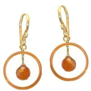   Filled Earrings Carnelian Circle with matching stone inside Jewelry