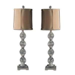 Gorgeous Cut Crystal Silver Stacked Spheres Table Lamp PAIR:  