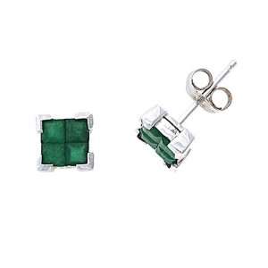    0.93CTW 14K White Gold Genuine Emerald Stud Earrings: Jewelry