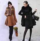 NWT Womens Winter Woolen Coat Detachable Fur Collar Korea Slim Jacket 