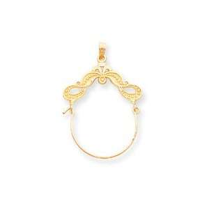    14k Yellow Gold Polished Ribbon Decorated Charm Holder Jewelry