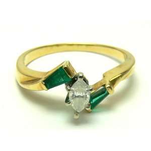   Diamond Marquise & Colombian Emerald Engagement Ring 