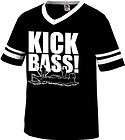 Kick Bass Mens V Neck Ringer T shirt Fish Fishing Pole Outdoors Boat 