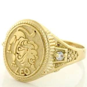  10k Solid Yellow Gold Zodiac CZ Ring   Leo Jewelry