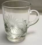 Shot Glass Etched Crystal Sunflower With Handle 2 1/4 Inches Set of 6 