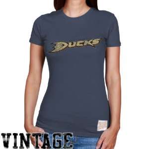 Original Retro Brand Anaheim Ducks Ladies Navy Blue Distressed Logo 