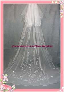 TIER CHAPEL/CATHEDRAL LONG TRAILING BRIDAL WEDDING VEIL,EMBROIDERY 