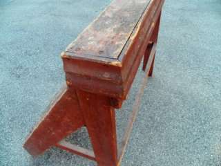 Antique MAINE BUCKET BENCH with ORIGINAL OLD RED PAINT Primitive 