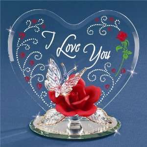  Blown Glass Red Rose and Butterfly Love Decor