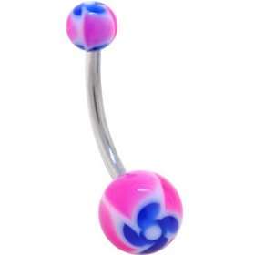  Blue Funky Flower Belly Button Ring: Jewelry