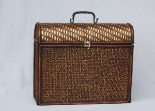 Magazine Holder Bamboo Suitcase Storage Basket w/Lid Weave Copper 